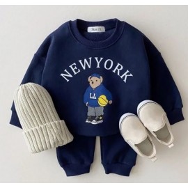 Baby Boy Girl Clothing Sets Children Bear Pullover Sweatshirts + Simple Solid Cotton Sports Pants 2pc Kids Clothes Boy New Suit