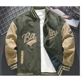 Men Autumn Faux Suede Jacket Baseball Uniform Jacket Coats Men Street Retro Loose Casual Thickened Jacket Fashion Casual Jacket