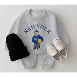 Baby Boy Girl Clothing Sets Children Bear Pullover Sweatshirts + Simple Solid Cotton Sports Pants 2pc Kids Clothes Boy New Suit